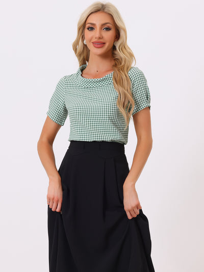 1950s Round Collar Short Sleeve Gingham Tops