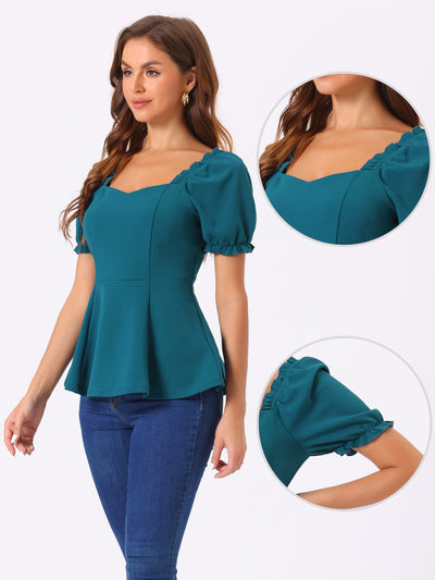 Ruffles Sweetheart Neck Puff Sleeve Peplum Blouse