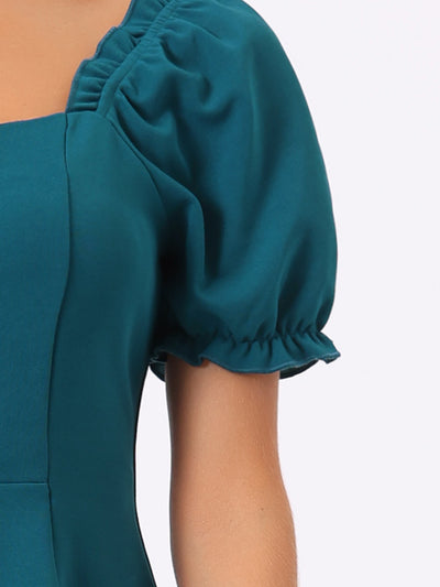 Ruffles Sweetheart Neck Puff Sleeve Peplum Blouse