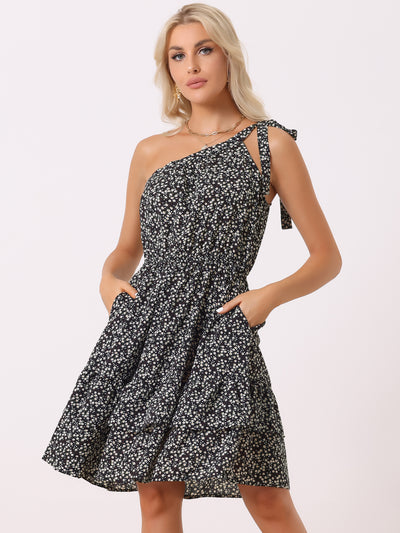One Shoulder Ruffle Tiered Floral Mini Dress Sundress