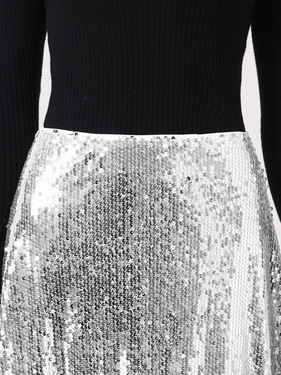 Sequin Sparkly High Waist Glitter Cocktail Party Midi Skirt