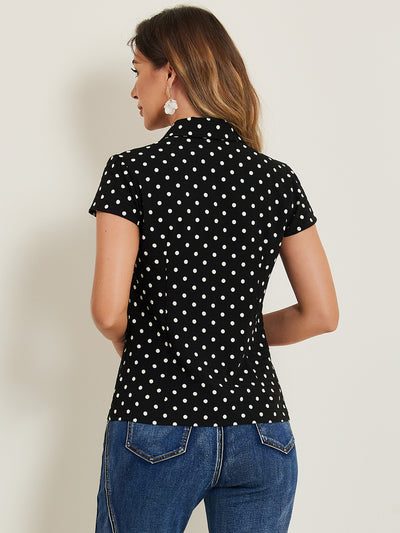 Short Sleeve Tops Vintage Polka Dots Button Up Shirt