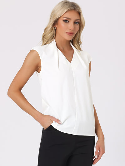 Solid V Neck Cap Sleeve Casual Office Chiffon Blouse