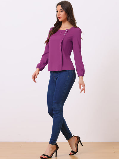 Long Sleeve Casual Solid Square Neck Top