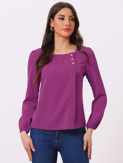 Long Sleeve Casual Solid Square Neck Top