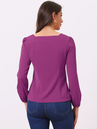 Long Sleeve Casual Solid Square Neck Top