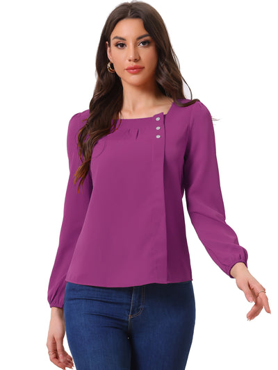 Long Sleeve Casual Solid Square Neck Top