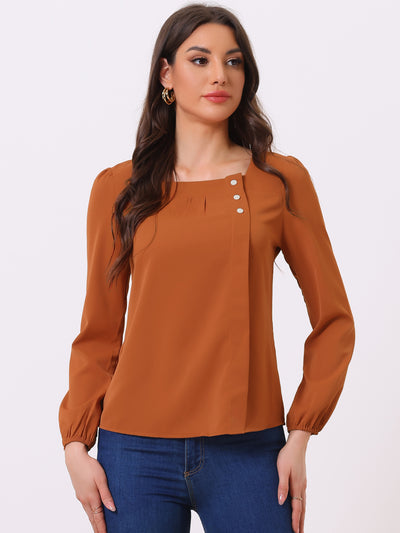 Long Sleeve Casual Solid Square Neck Top