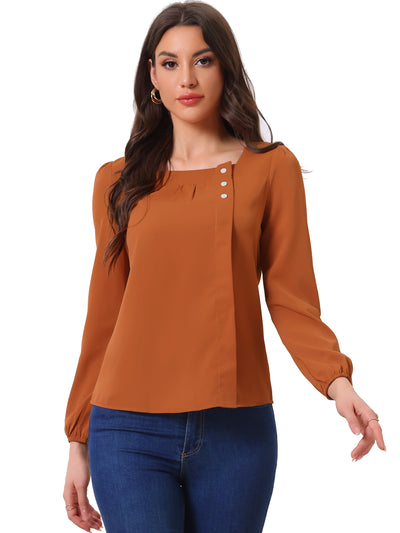 Long Sleeve Casual Solid Square Neck Top