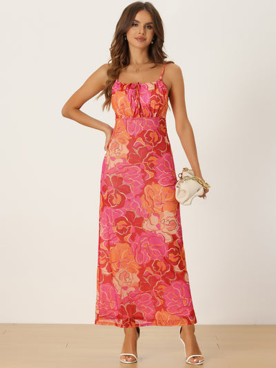Allegra K Bold Floral Sleeveless Spaghetti Strap Maxi Dress Sundress