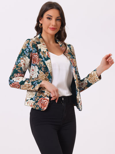 Open Front Notch Lapel Floral Business Casual Suit Blazer