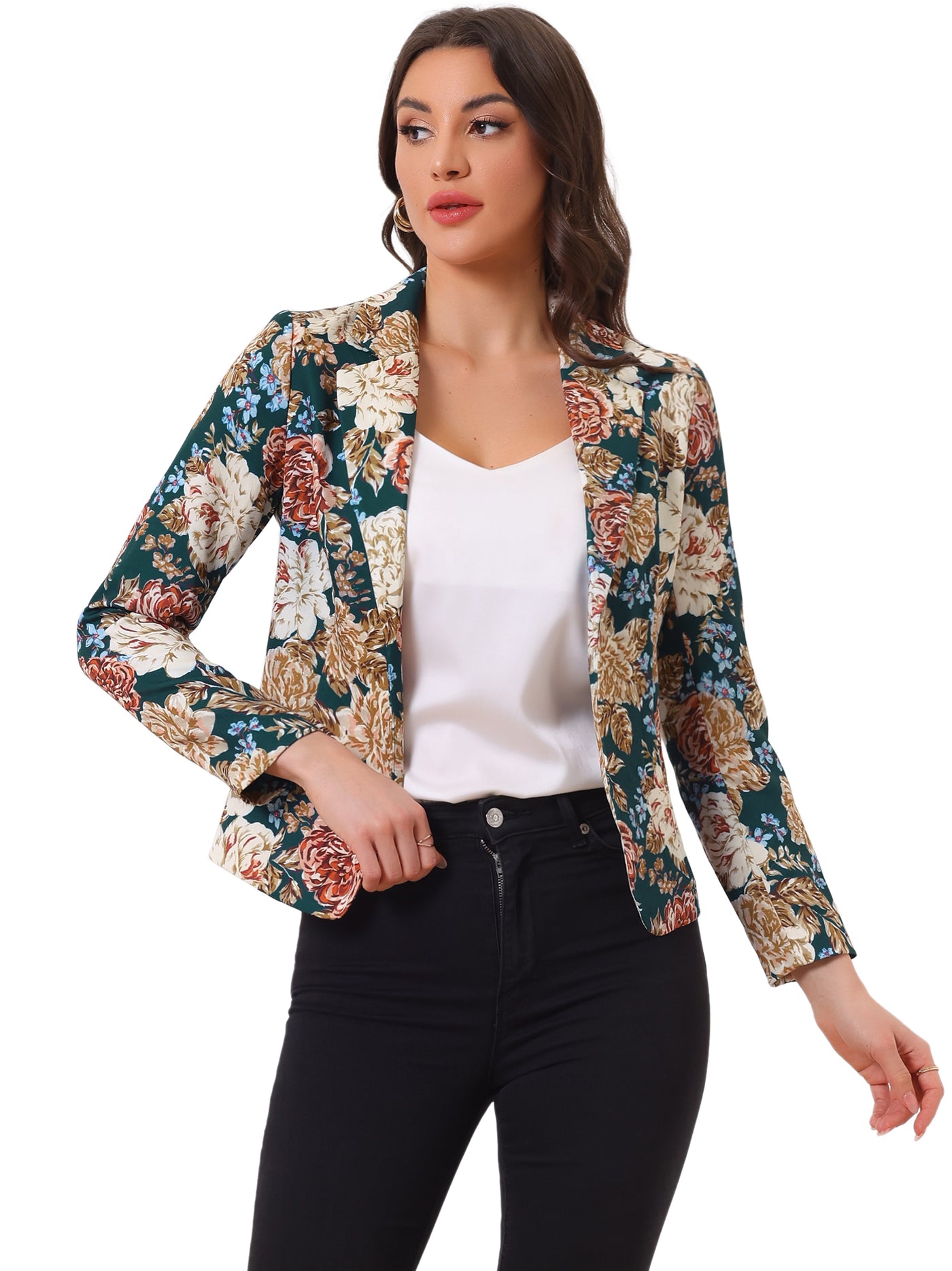 Allegra K Open Front Notch Lapel Floral Business Casual Suit Blazer