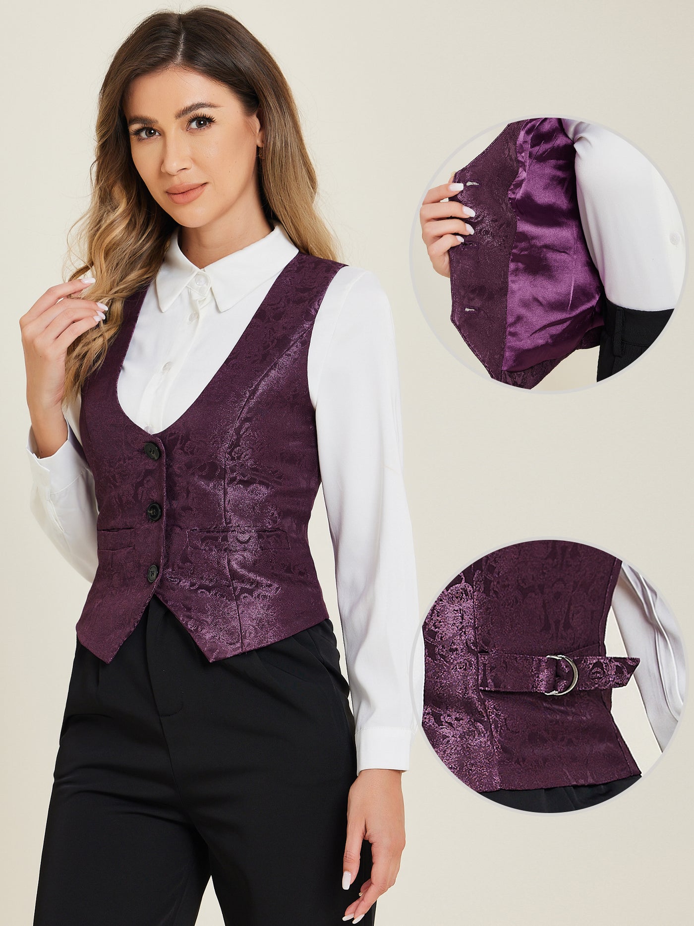 Allegra K Vintage Button Up Jacquard Steampunk Waistcoat Suit Vest