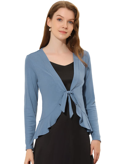 Women's Tie Front Ruffled Long Sleeve Open Cardigan Shrugs