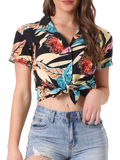 Hawaiian Tropical Leaves Floral Short Sleeve Button Down Shirt