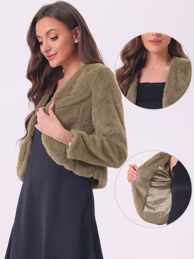 Faux Fur Long Sleeve Open Front Bolero Winter Coat Cropped Jacket