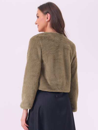 Faux Fur Long Sleeve Open Front Bolero Winter Coat Cropped Jacket