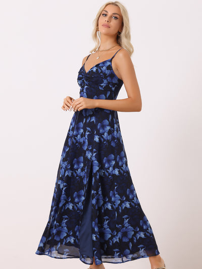 Spaghetti Strap Floral Smock Slit Elegant Maxi Dress Sundress