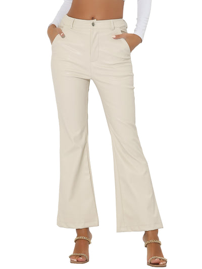 Faux Leather Flared Pants High Waist Bell Bottom PU Trousers