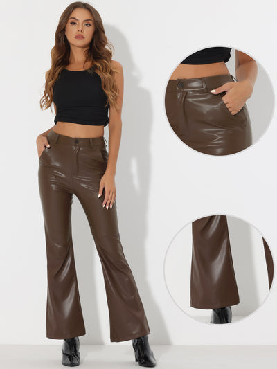 Faux Leather Flared Pants High Waist Bell Bottom PU Trousers