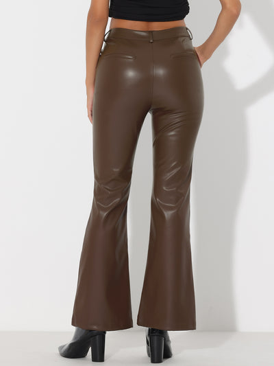 Faux Leather Flared Pants High Waist Bell Bottom PU Trousers