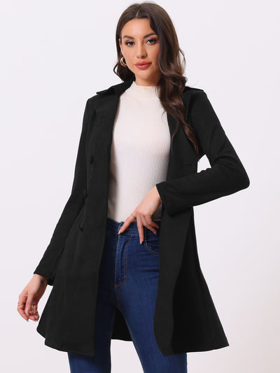Double Breasted Notched Lapel Winter Elegant Long Coat