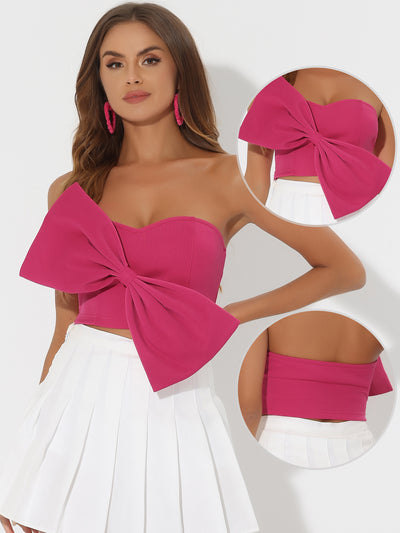 Bow Crop Strapless Sweetheart Neck Party Bustier Bandeau Top