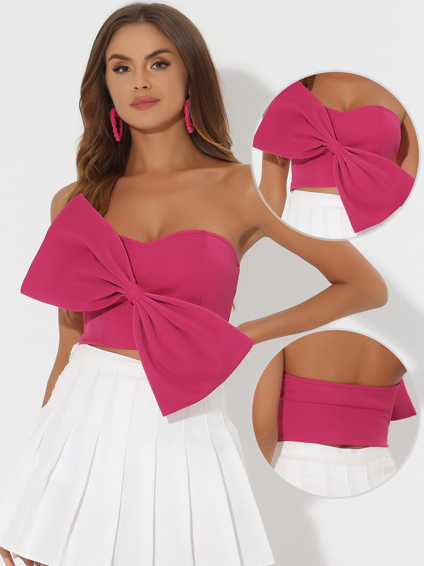 Allegra K Bow Crop Strapless Sweetheart Neck Party Bustier Bandeau Top