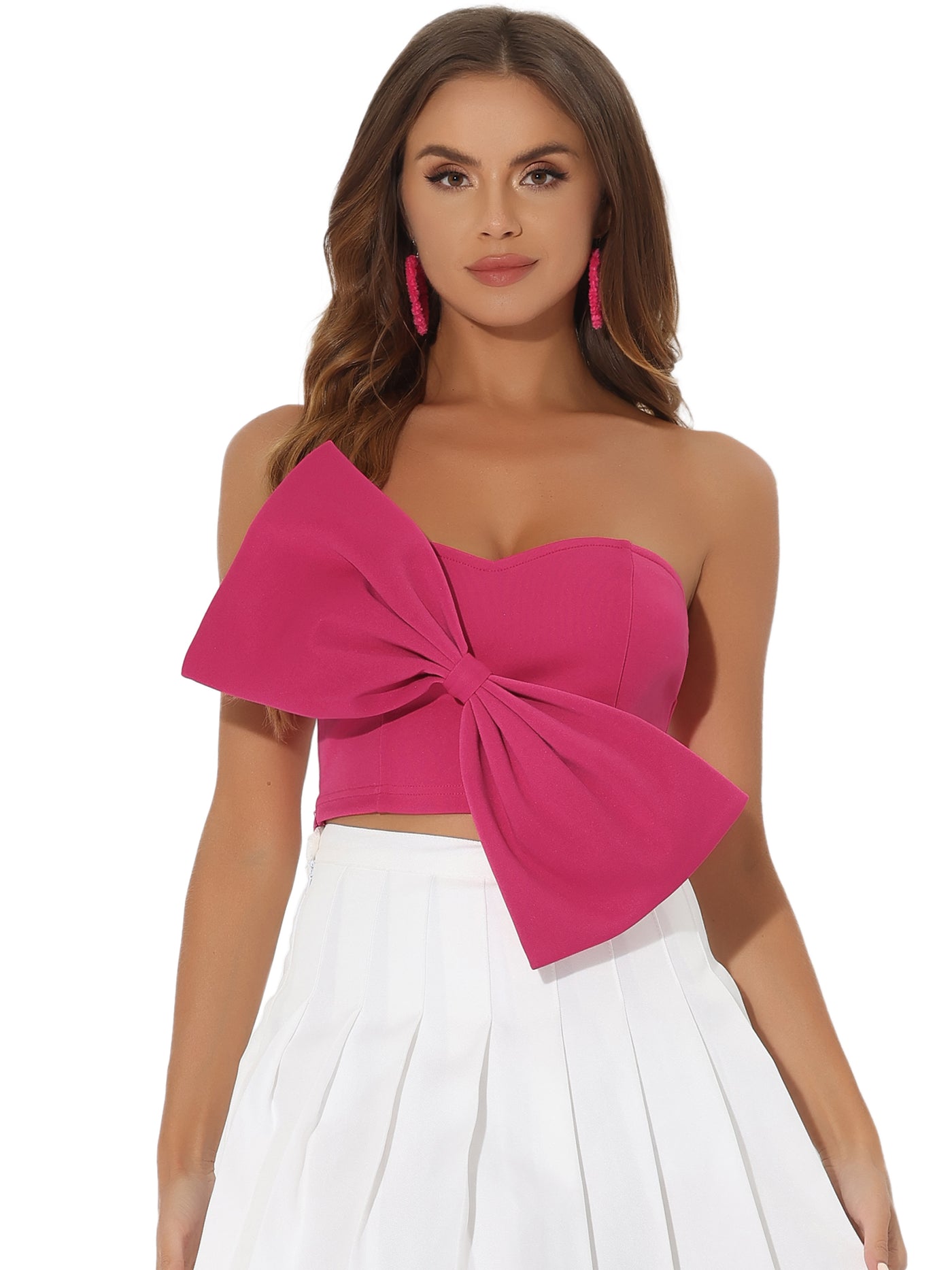 Allegra K Bow Crop Strapless Sweetheart Neck Party Bustier Bandeau Top