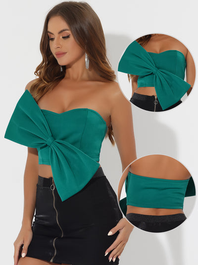 Bow Crop Strapless Sweetheart Neck Party Bustier Bandeau Top