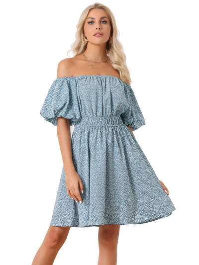 Off t Shoulder Casual Puff Sleeve Mini Floral Dress