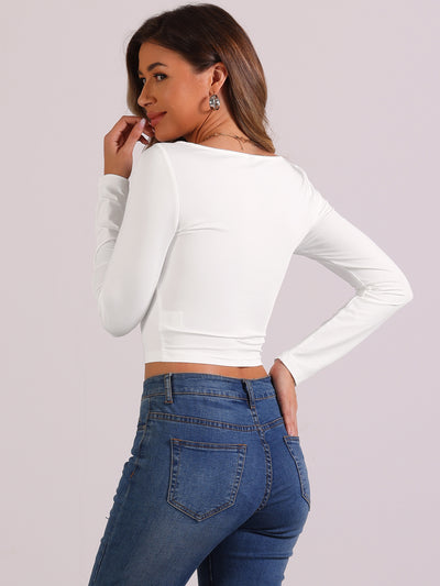 Ruched Long Sleeve Solid Fitted Cropped Blouse