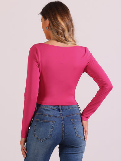 Ruched Long Sleeve Solid Fitted Cropped Blouse