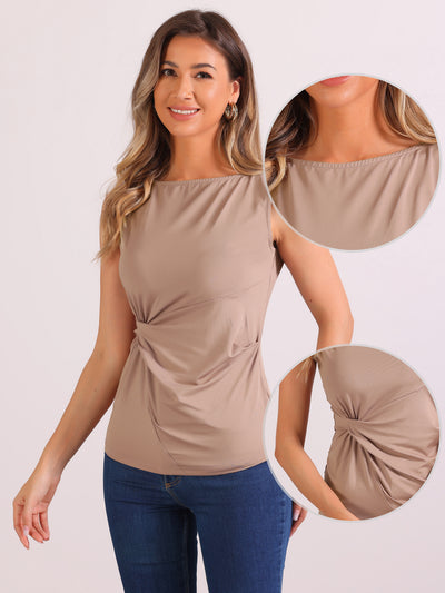 Ruched Twist Knot Casual Round Neck Sleeveless Top