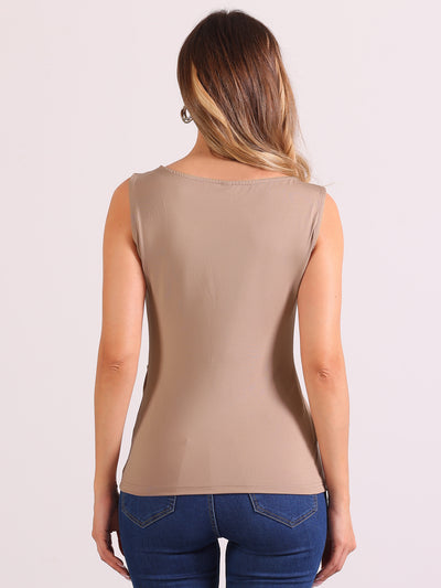 Ruched Twist Knot Casual Round Neck Sleeveless Top