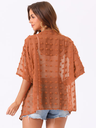 Swiss Dots Short Sleeve Chiffon Sheer Cover Up