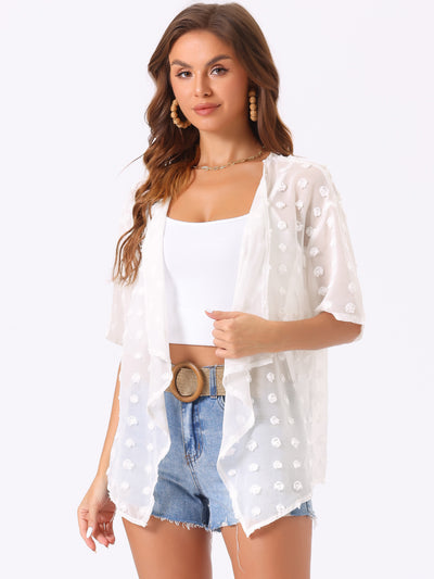 Swiss Dots Short Sleeve Chiffon Sheer Cover Up