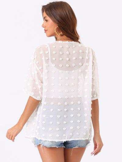 Swiss Dots Short Sleeve Chiffon Sheer Cover Up