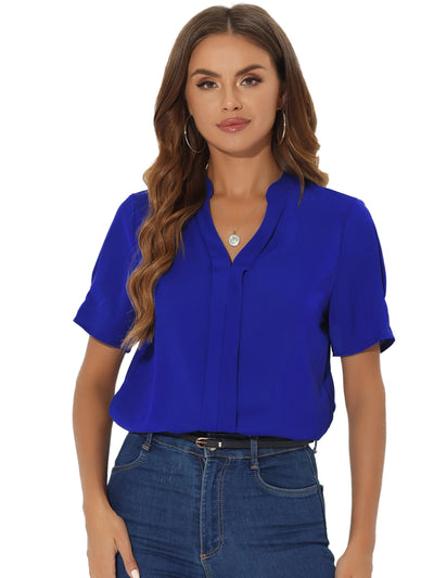 Dressy Casual V Neck Short Sleeve Satin Blouse