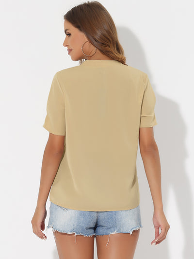 Dressy Casual V Neck Short Sleeve Satin Blouse