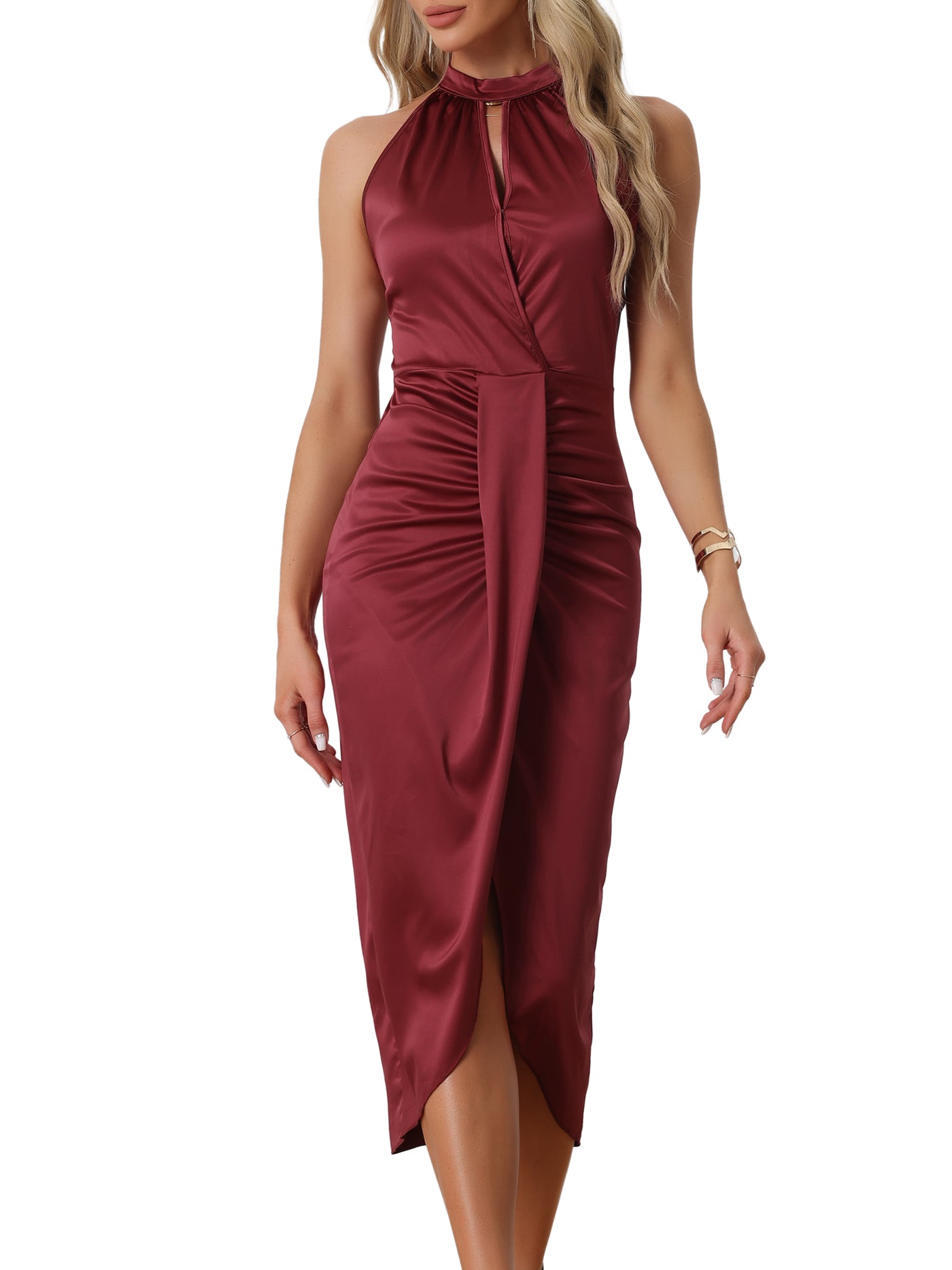 Allegra K Halter Neck Slimmer Tulip Hem Cocktail Bodycon Dress