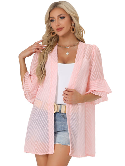 Ruffle Bell Sleeves Textured Sheer Summer Beach Cover Up