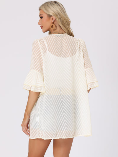 Ruffle Bell Sleeves Textured Sheer Summer Beach Cover Up