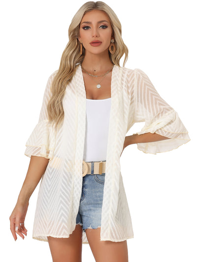 Ruffle Bell Sleeves Textured Sheer Summer Beach Cover Up