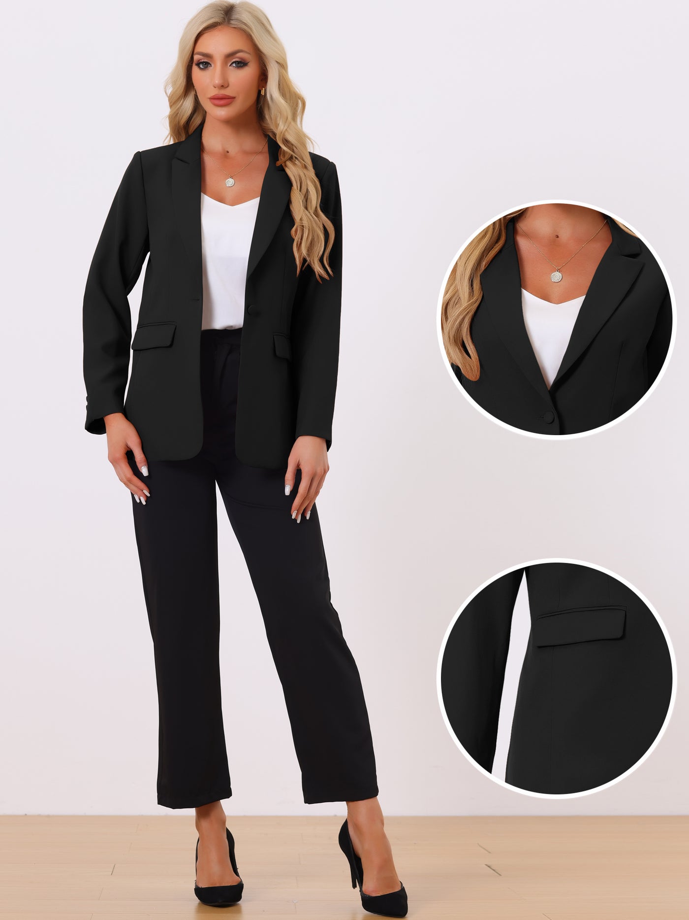 Allegra K Bussiness One Button Open Front Work Office Suit Blazer