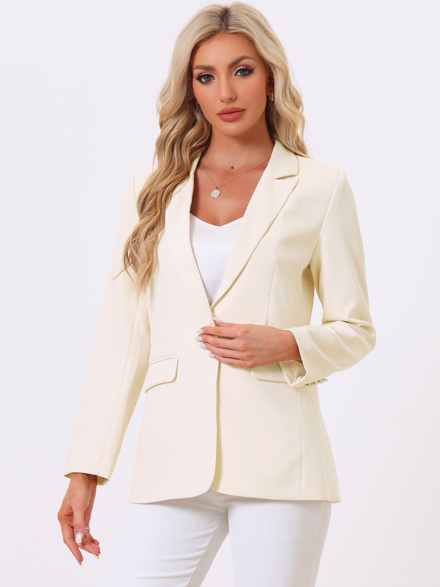 Allegra K Bussiness One Button Open Front Work Office Suit Blazer