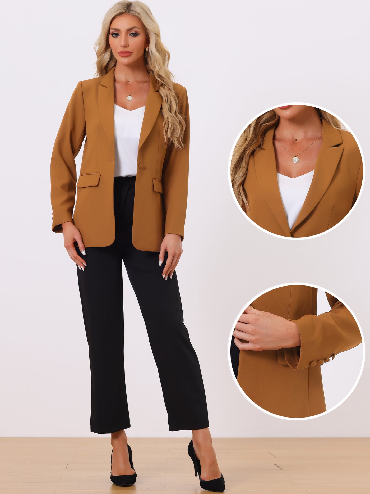 Allegra K Bussiness One Button Open Front Work Office Suit Blazer