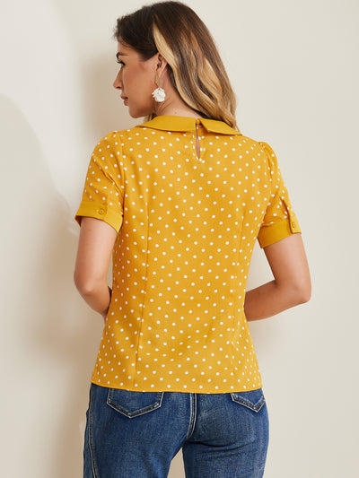 Peter Pan Collar Vintage Polka Dots Short Sleeves Blouse