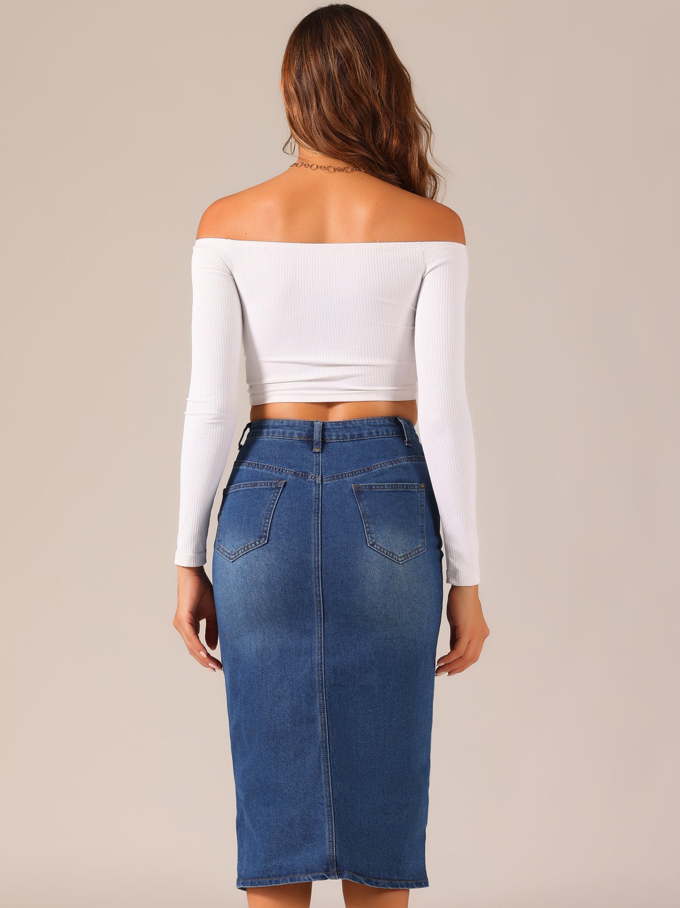 Knee length denim skirt xs best sale