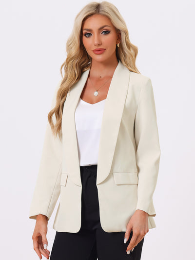 Shawl Lapel Collar Long Sleeve Open Front Work Office Blazer